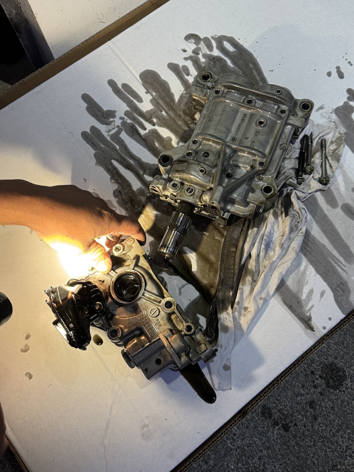 Mazda oil pump and transfer case stripped on the bench