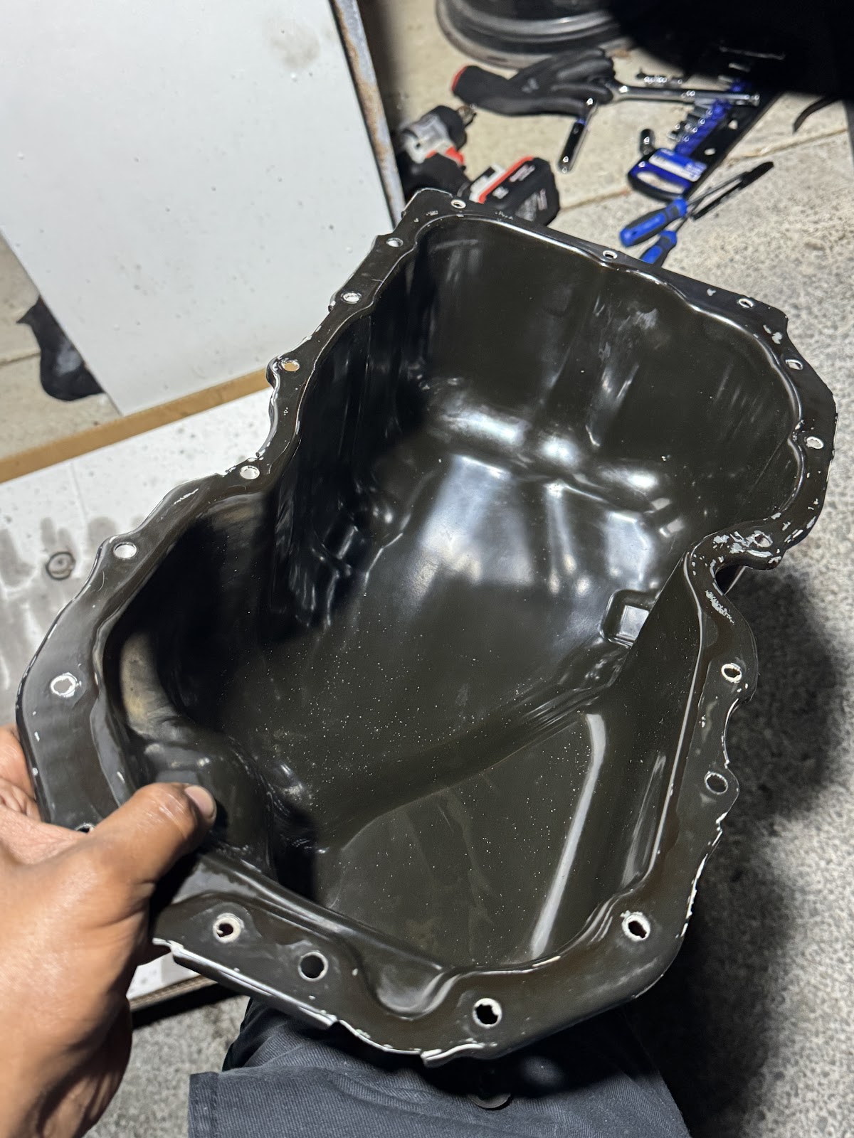 Engine sump cleaned and ready for resealing